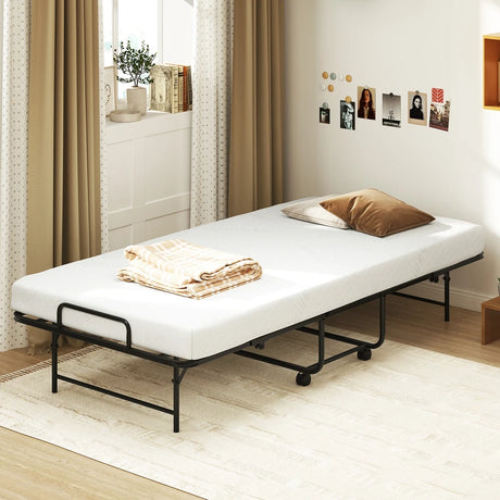 Portable Foldable Guest Bed with Heavy-duty Metal Frame and Mattress