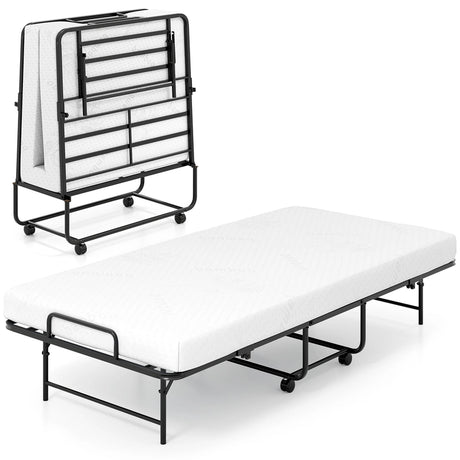 Portable Foldable Guest Bed with Heavy-duty Metal Frame and Mattress