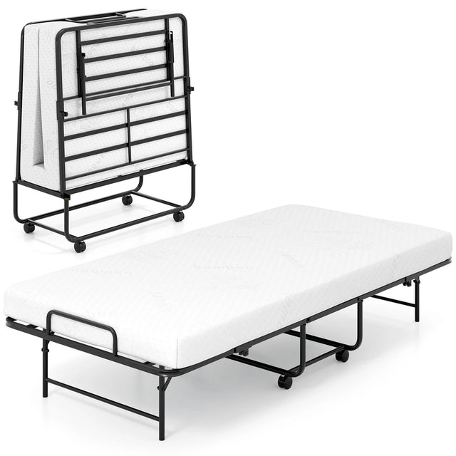Portable Foldable Guest Bed with Heavy-duty Metal Frame and Mattress