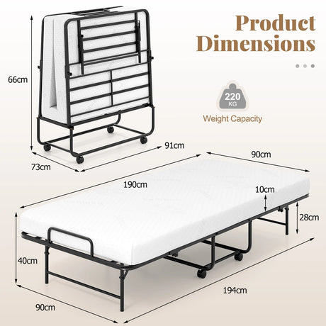 Portable Foldable Guest Bed with Heavy-duty Metal Frame and Mattress