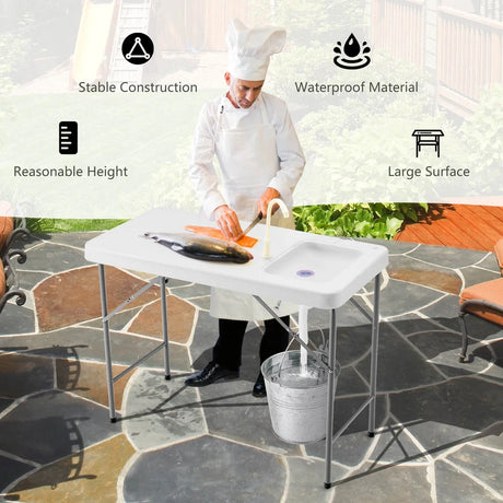 Portable Fish Cleaning Table with Sink for Picnic & Fishing
