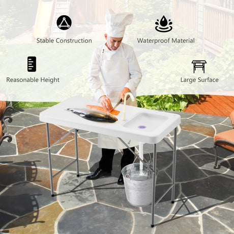 Portable Fish Cleaning Table with Sink for Picnic & Fishing