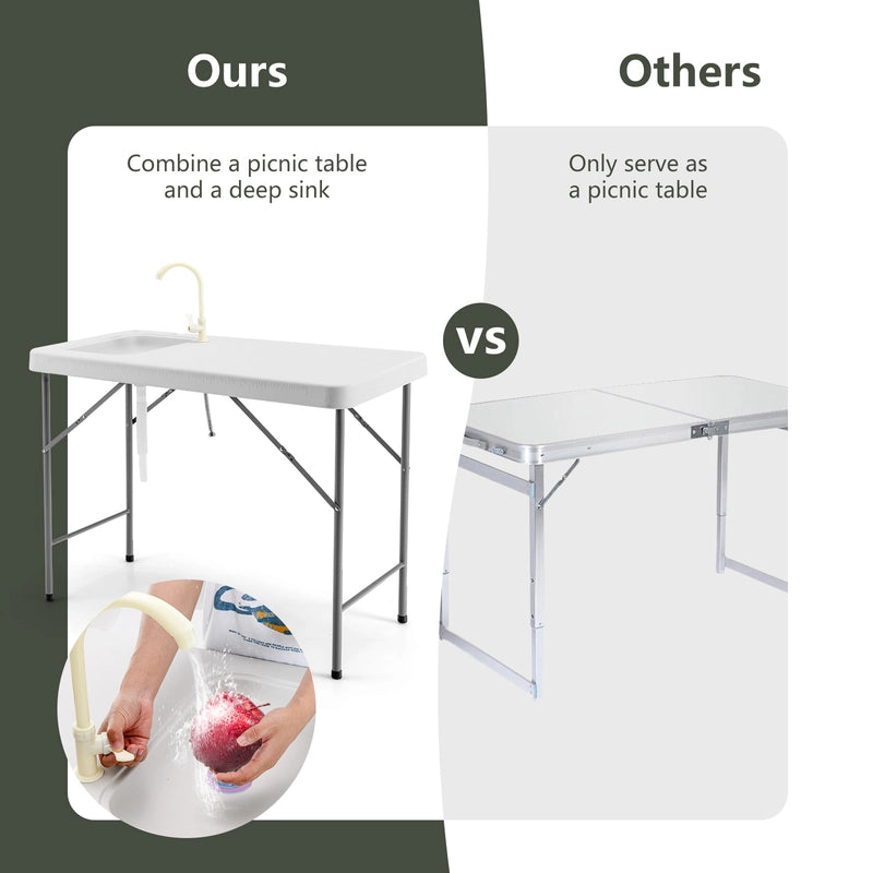 Portable Fish Cleaning Table with Sink for Picnic & Fishing