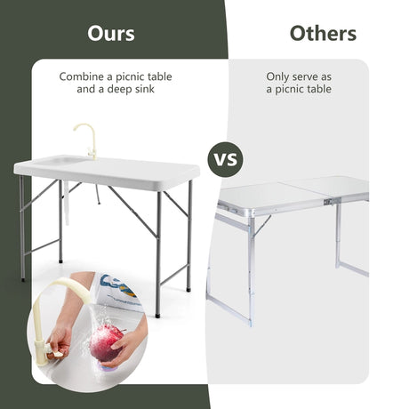 Portable Fish Cleaning Table with Sink for Picnic & Fishing