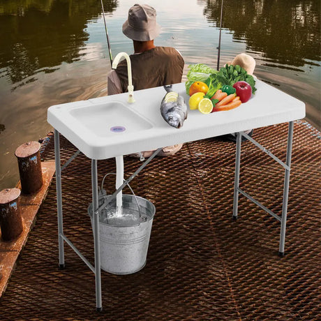 Portable Fish Cleaning Table with Sink for Picnic & Fishing
