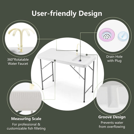 Portable Fish Cleaning Table with Sink for Picnic & Fishing
