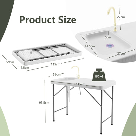 Portable Fish Cleaning Table with Sink for Picnic & Fishing