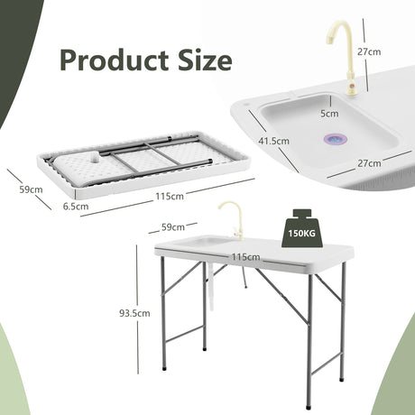 Portable Fish Cleaning Table with Sink for Picnic & Fishing