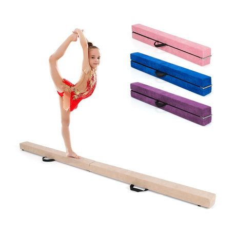 7 Feet Folding Portable Floor Balance Beam with Handles for Gymnasts-Brown