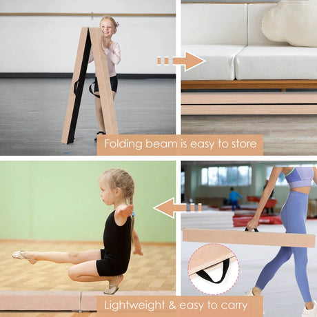 7 Feet Folding Portable Floor Balance Beam with Handles for Gymnasts-Brown