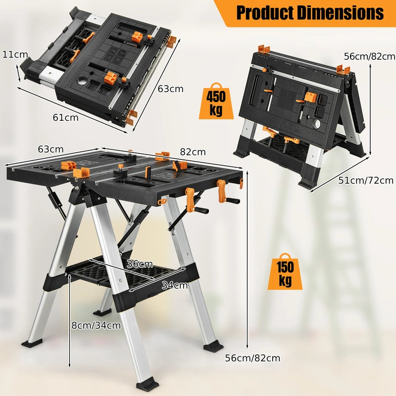 Portable foldable sawhorse workbench up to 454kg workbench up to 200kg for workshop garage do-it-yourselfers and craftsmen