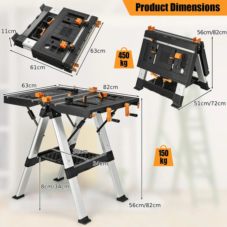 Portable foldable sawhorse workbench up to 454kg workbench up to 200kg for workshop garage do-it-yourselfers and craftsmen