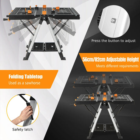 Portable foldable sawhorse workbench up to 454kg workbench up to 200kg for workshop garage do-it-yourselfers and craftsmen