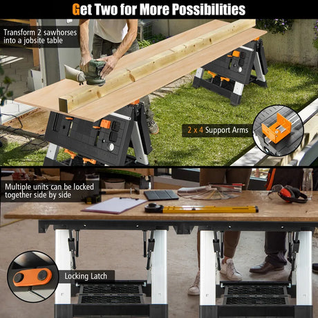 Portable foldable sawhorse workbench up to 454kg workbench up to 200kg for workshop garage do-it-yourselfers and craftsmen