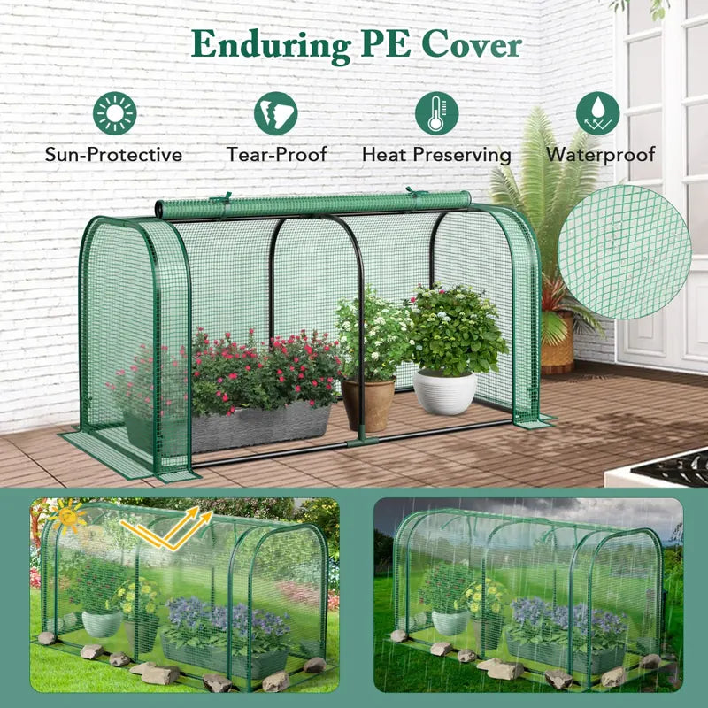 Outdoor Indoor Portable Garden Patio Mini Tunnel Greenhouse-Green