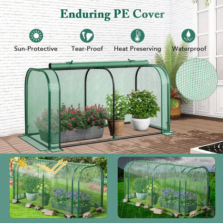 Outdoor Indoor Portable Garden Patio Mini Tunnel Greenhouse-Green