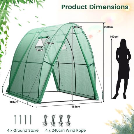 6 x 6 x 6.6 FT Outdoor Wall-in Tunnel Greenhouse-Green
