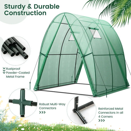 6 x 6 x 6.6 FT Outdoor Wall-in Tunnel Greenhouse-Green