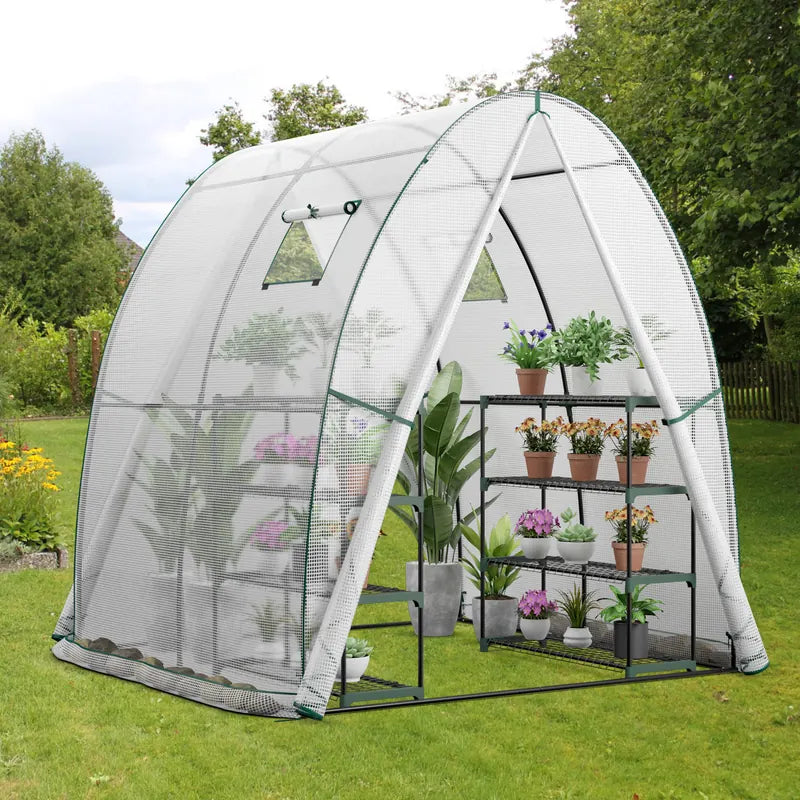 6 x 6 x 6.6 FT Outdoor Wall-in Tunnel Greenhouse-White