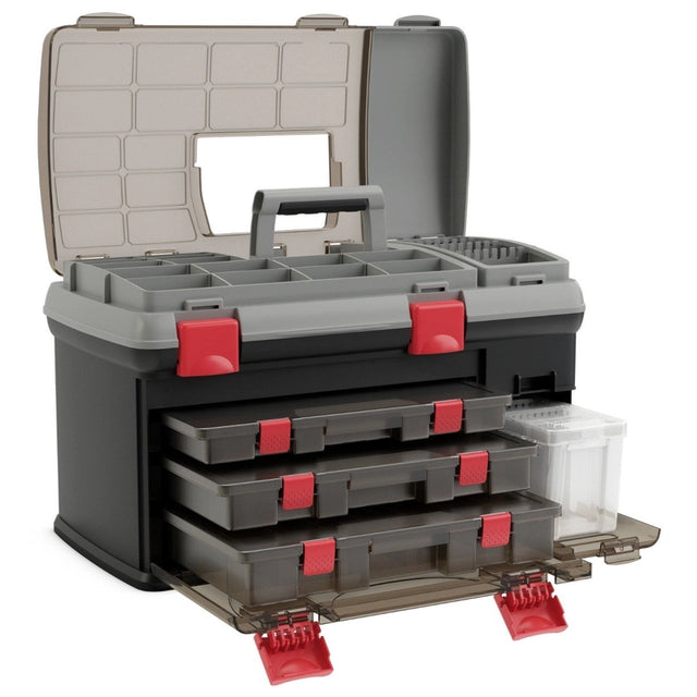 Portable Large Tackle Fishing Box with 3 Customizable Boxes and Side Storage Box