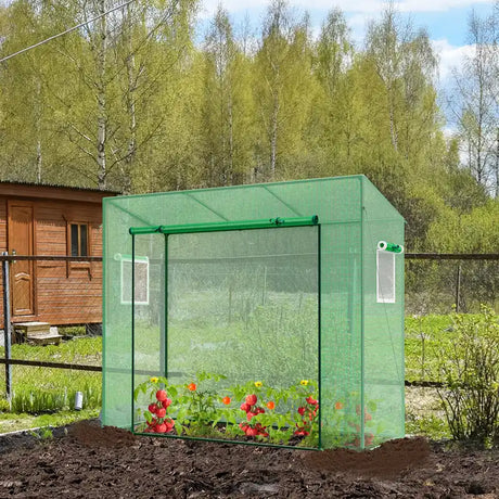 Outdoor Portable Walk-in Greenhouse with PE Cover Heavy-Duty Metal Frame Roll-up Zipper Door
