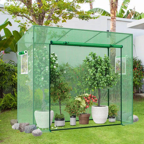 Outdoor Portable Walk-in Greenhouse with PE Cover Heavy-Duty Metal Frame Roll-up Zipper Door