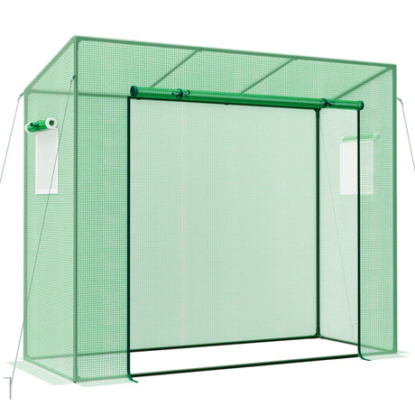 Outdoor Portable Walk-in Greenhouse with PE Cover Heavy-Duty Metal Frame Roll-up Zipper Door