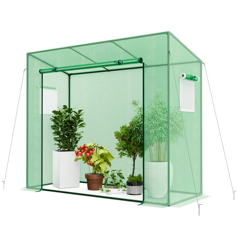 Outdoor Portable Walk-in Greenhouse with PE Cover Heavy-Duty Metal Frame Roll-up Zipper Door