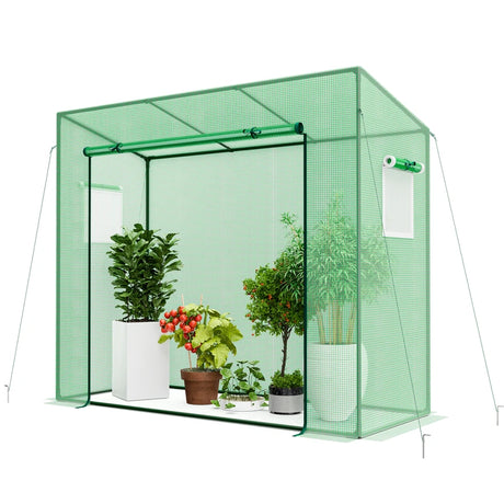 Outdoor Portable Walk-in Greenhouse with PE Cover Heavy-Duty Metal Frame Roll-up Zipper Door