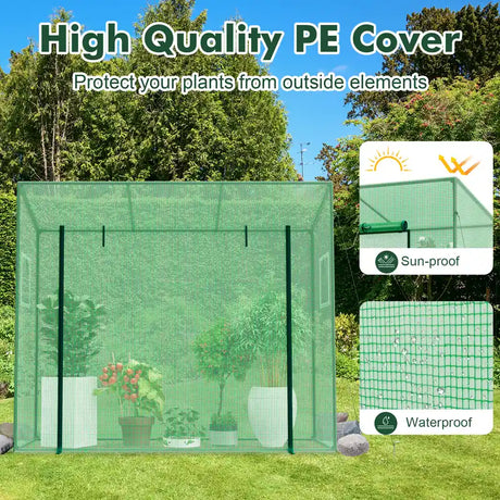 Outdoor Portable Walk-in Greenhouse with PE Cover Heavy-Duty Metal Frame Roll-up Zipper Door