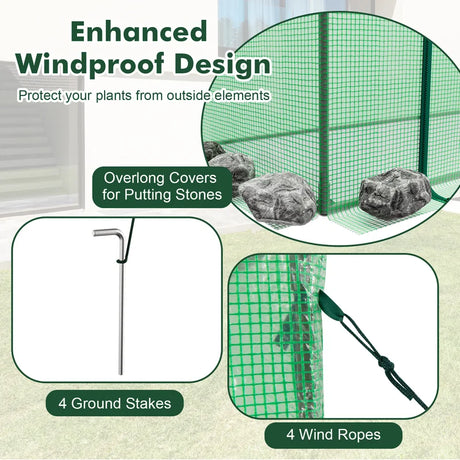 Outdoor Portable Walk-in Greenhouse with PE Cover Heavy-Duty Metal Frame Roll-up Zipper Door