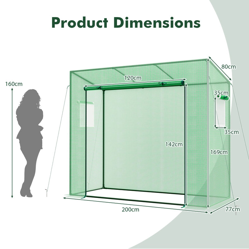 Outdoor Portable Walk-in Greenhouse with PE Cover Heavy-Duty Metal Frame Roll-up Zipper Door