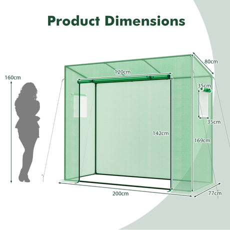 Outdoor Portable Walk-in Greenhouse with PE Cover Heavy-Duty Metal Frame Roll-up Zipper Door