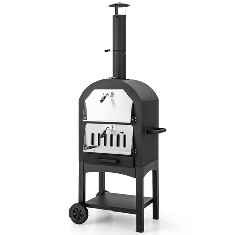 Wood-fired pizza oven freestanding garden grill with 2 wheels robust pizza grill for outdoor use