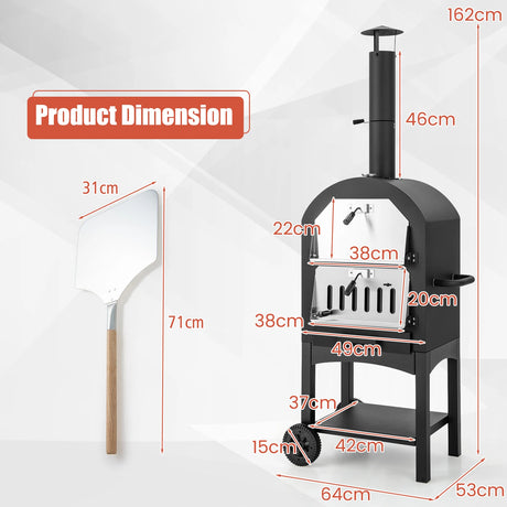 Wood-fired pizza oven freestanding garden grill with 2 wheels robust pizza grill for outdoor use