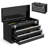 Portable Metal Tool Box with 3 Drawers and Storage Tray, Tool Case 52cm Black