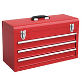 Portable Steel Tool Box with 3 Drawers and Top Storage Tray-Red