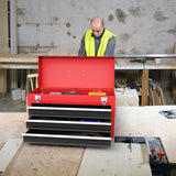 Portable Steel Tool Box with 3 Drawers and Top Storage Tray-Red &amp; Black