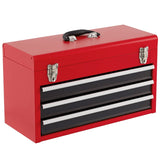 Portable Steel Tool Box with 3 Drawers and Top Storage Tray-Red &amp; Black