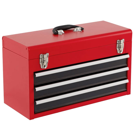 Portable Steel Tool Box with 3 Drawers and Top Storage Tray-Red &amp; Black