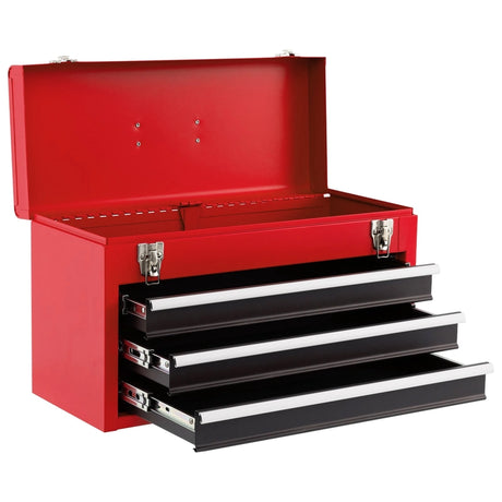 Portable Steel Tool Box with 3 Drawers and Top Storage Tray-Red &amp; Black
