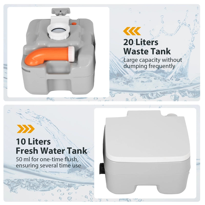 Portable Toilet with 20L Waste Tank & Flush Pump for Outdoor