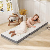 76 x 31 x 4 Inch Tri Folding Foam Mattress with Bamboo Fiber Cover and Handle-Gray