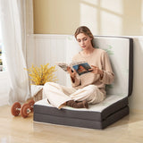 76 x 31 x 4 Inch Tri Folding Foam Mattress with Bamboo Fiber Cover and Handle-Gray