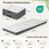 76 x 31 x 4 Inch Tri Folding Foam Mattress with Bamboo Fiber Cover and Handle-Gray