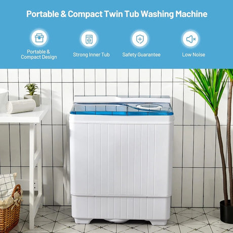 Portable Twin Tub Wash Machine with Spin Dryer-Blue