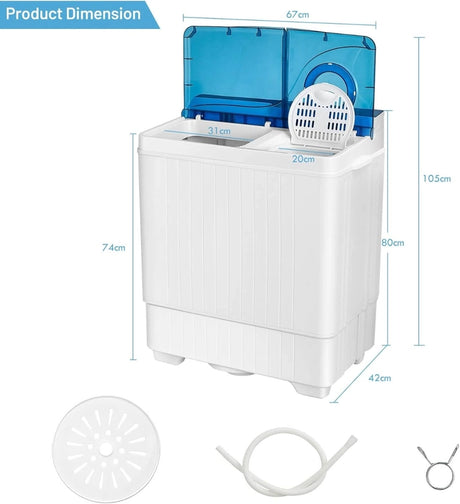 Portable Twin Tub Wash Machine with Spin Dryer-Blue