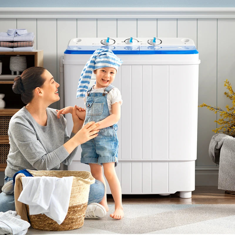 4.5 kg Portable Washing Machine Twin Tub Laundry Washer with Drain Pump-Blue