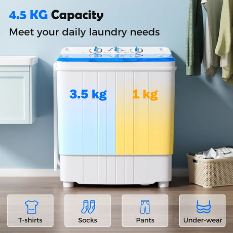 4.5 kg Portable Washing Machine Twin Tub Laundry Washer with Drain Pump-Blue