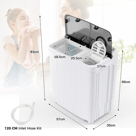 4.5 kg Portable Washing Machine Twin Tub Laundry Washer with Drain Pump-Black